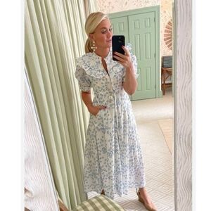 India Julia Amory Blue Print Ruffle Midi Dress sz M